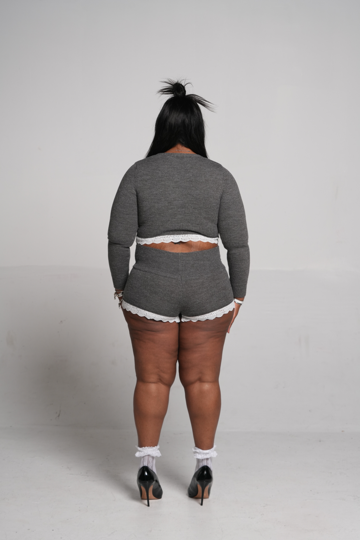 ND Lace trim High Waisted Sweater Knit Shorts set