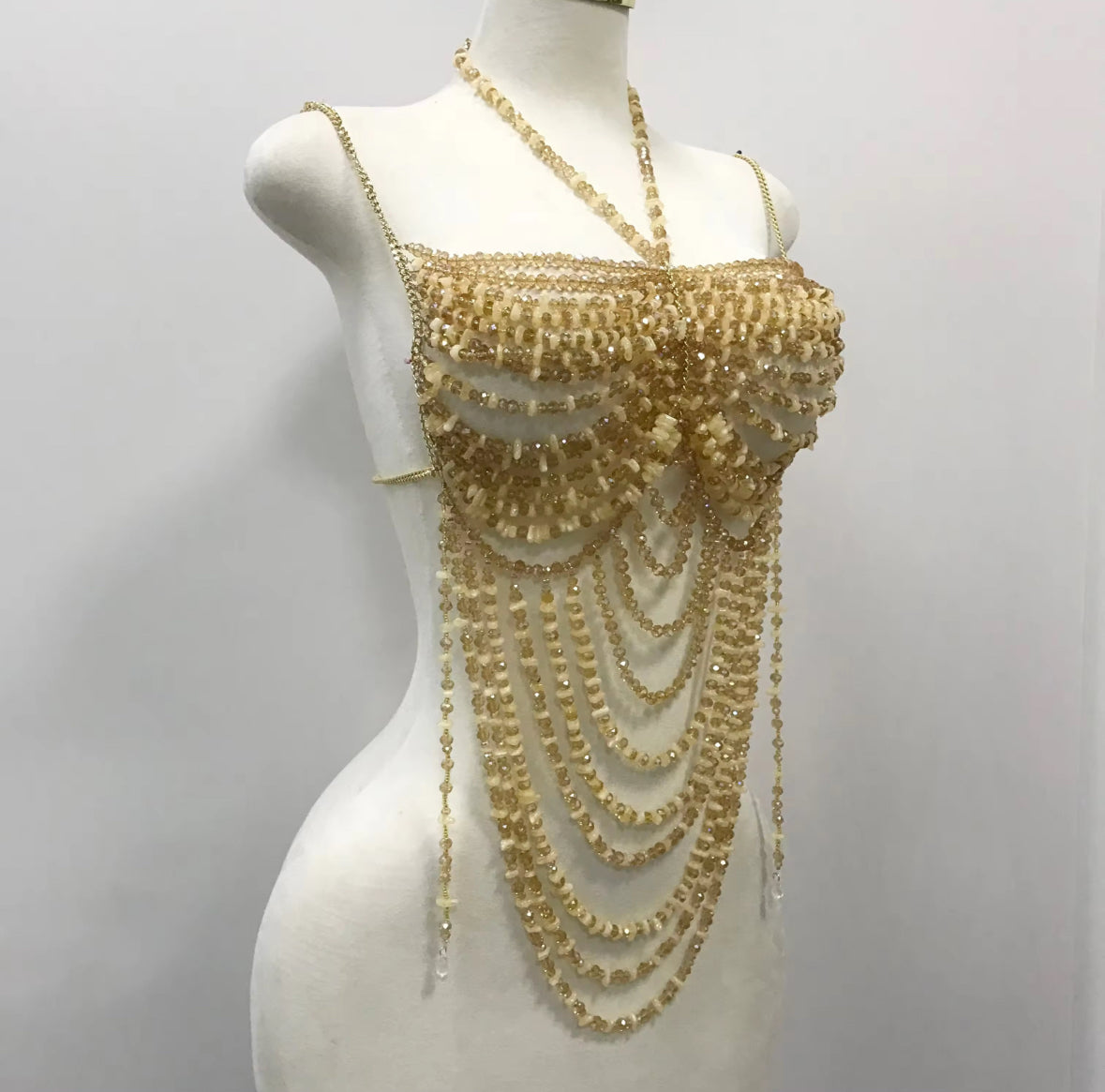 Golden Cascade Beaded Halter Top