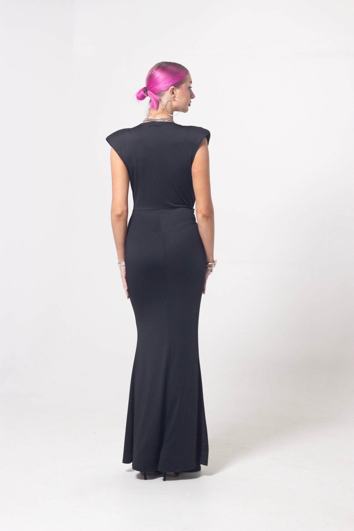 ND Black Deep plunge Neckline Flowy Drape Gown