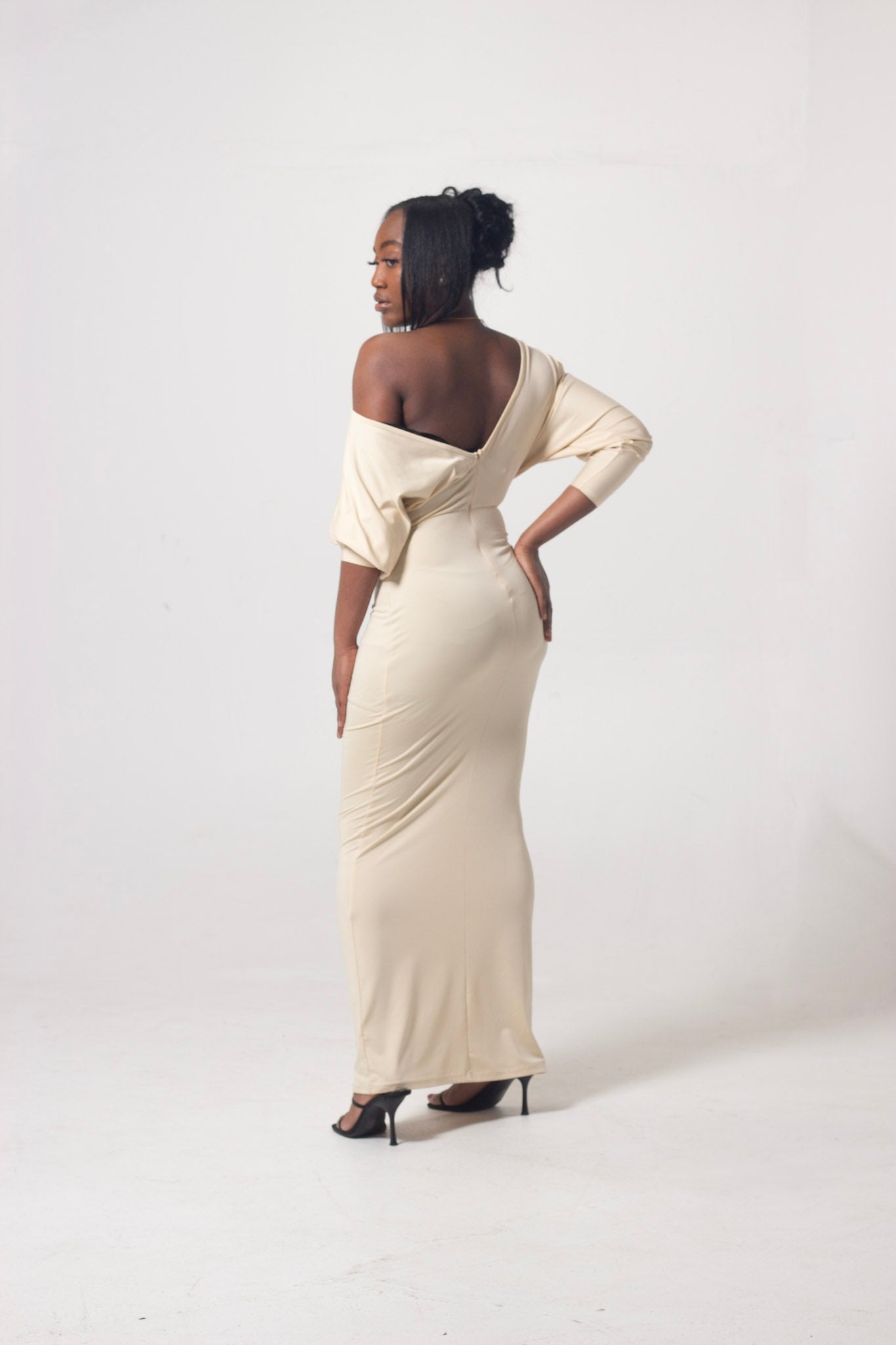 ND Long Sleeve Asymmetrical Off Shoulder Bodycon Maxi Dress