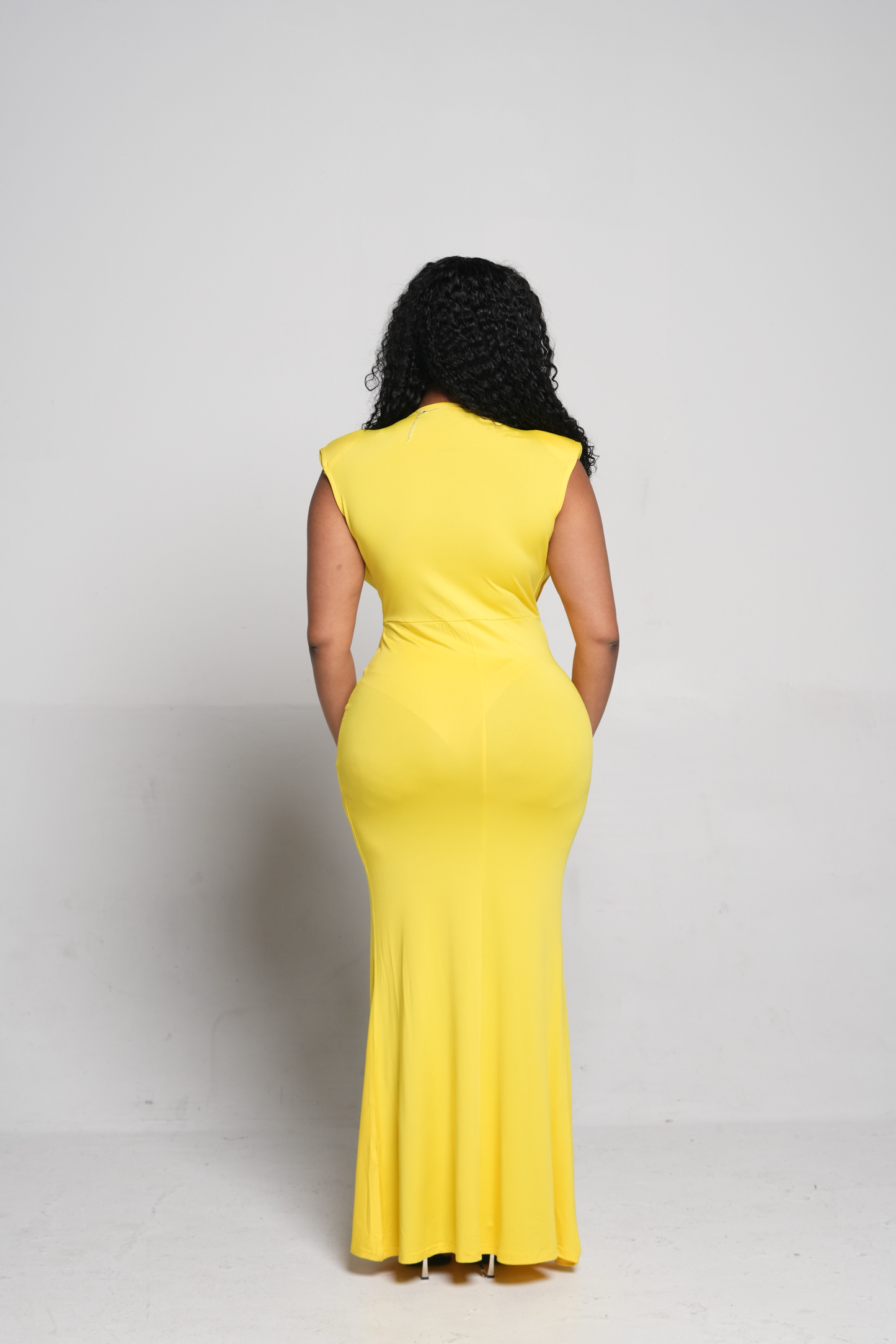 ND Yellow Deep Plunge Neckline Twist Front Flowy Maxi Dress