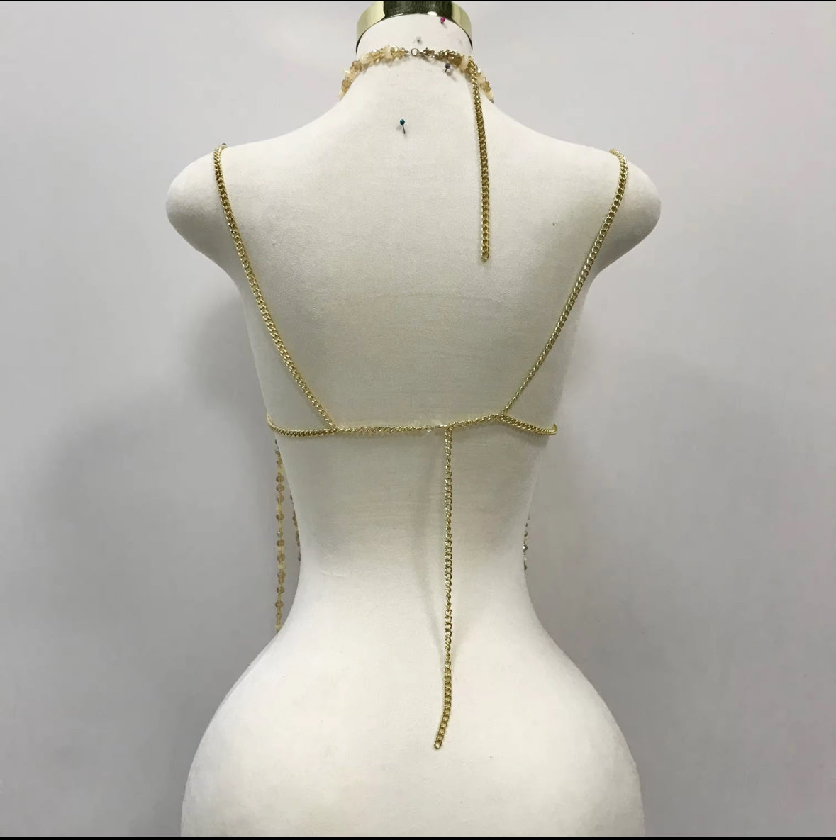 Golden Cascade Beaded Halter Top