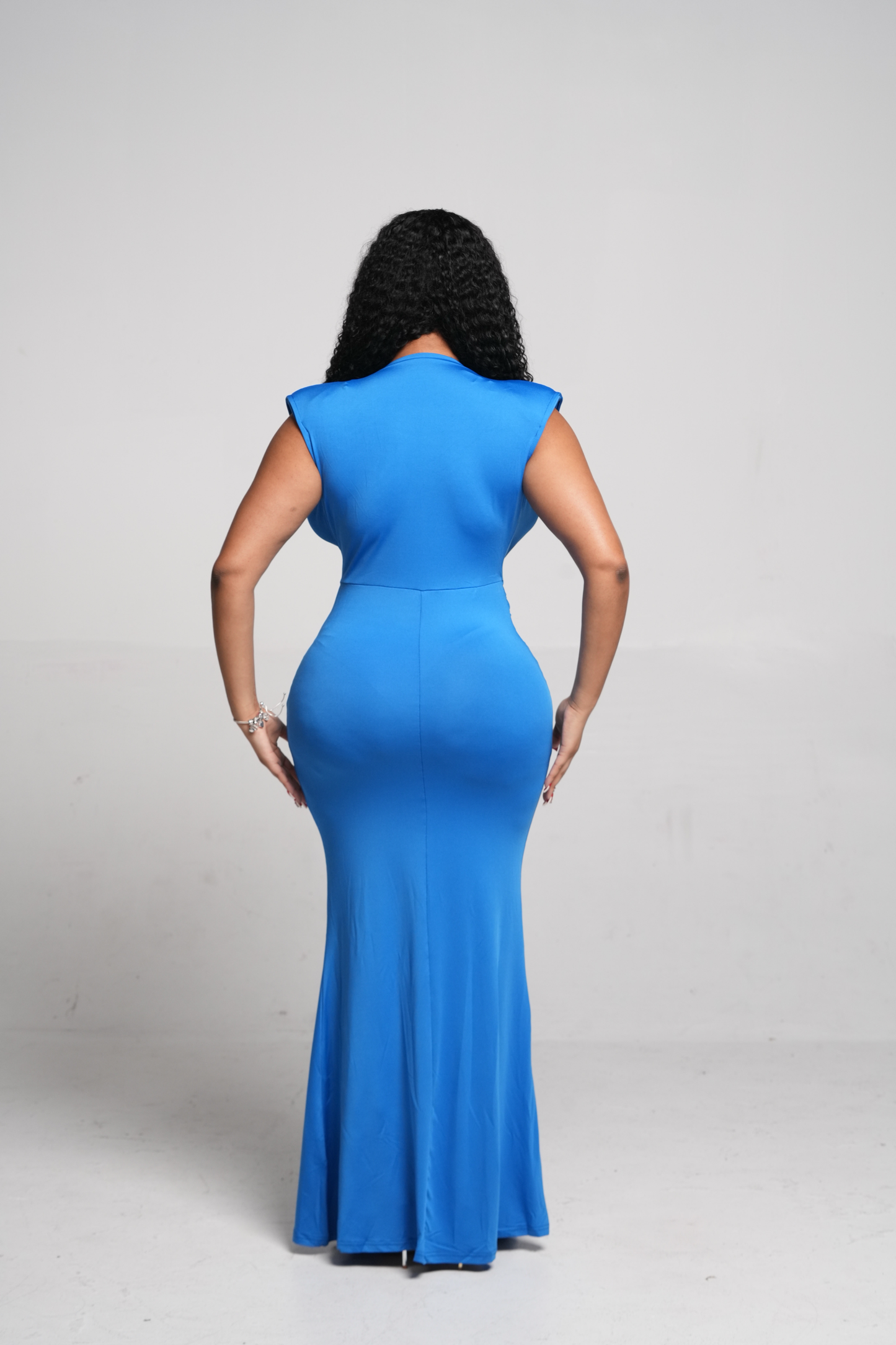 ND Blue Deep Plunge Neckline Flowy Sleeveless Maxi Dress