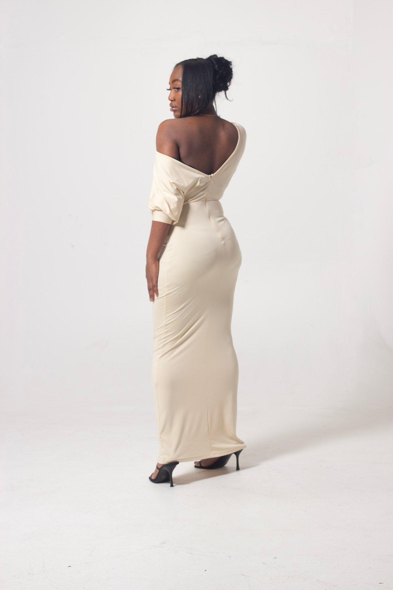 ND Long Sleeve Asymmetrical Off Shoulder Bodycon Maxi Dress