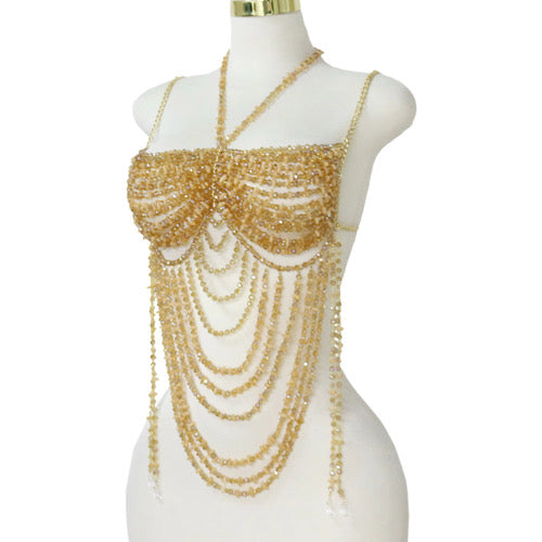 Golden Cascade Beaded Halter Top