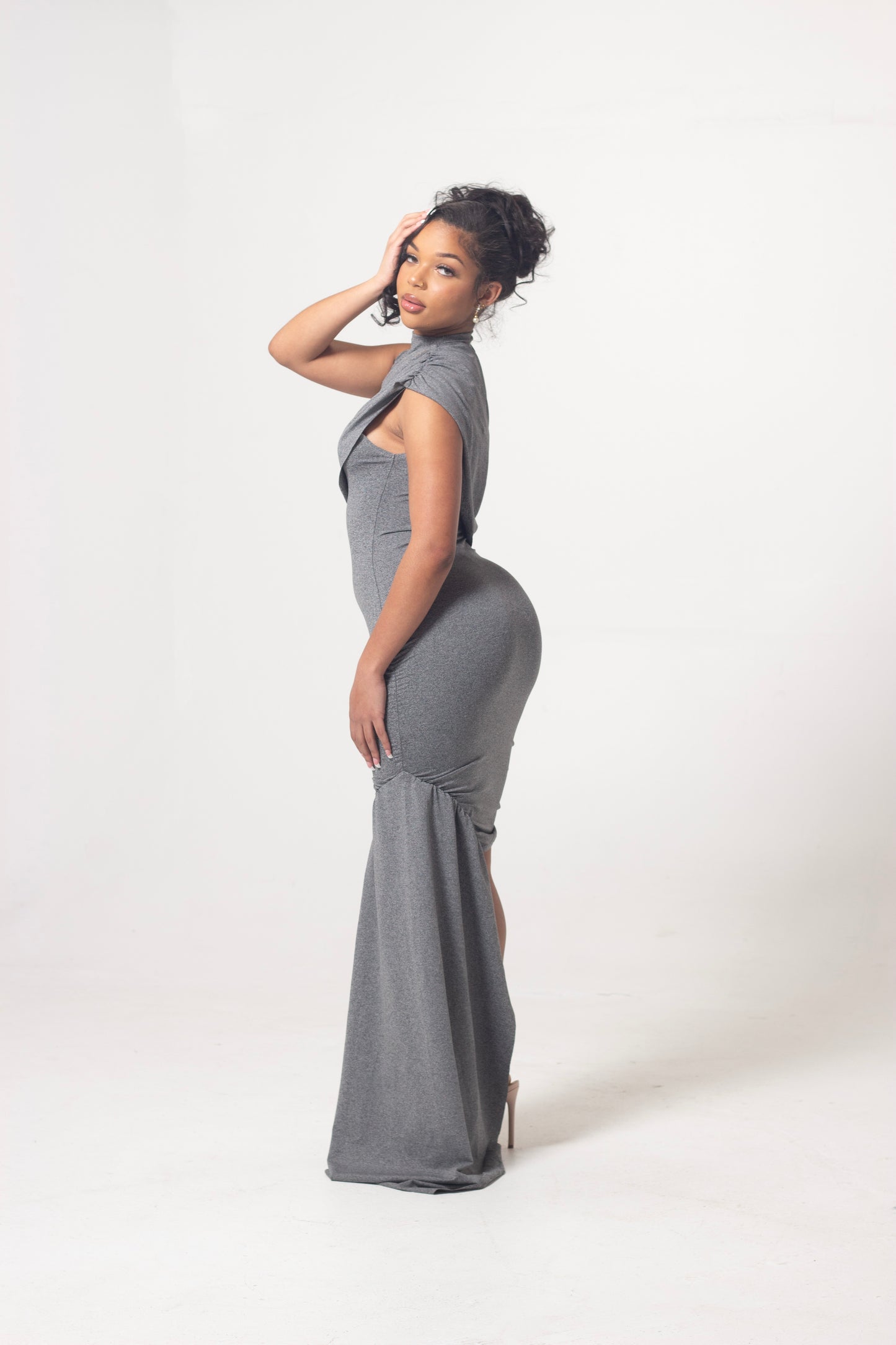 ND Grey Asymmetric Sash Drape Detailing Bodycon Mini Dress