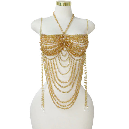 Golden Cascade Beaded Halter Top
